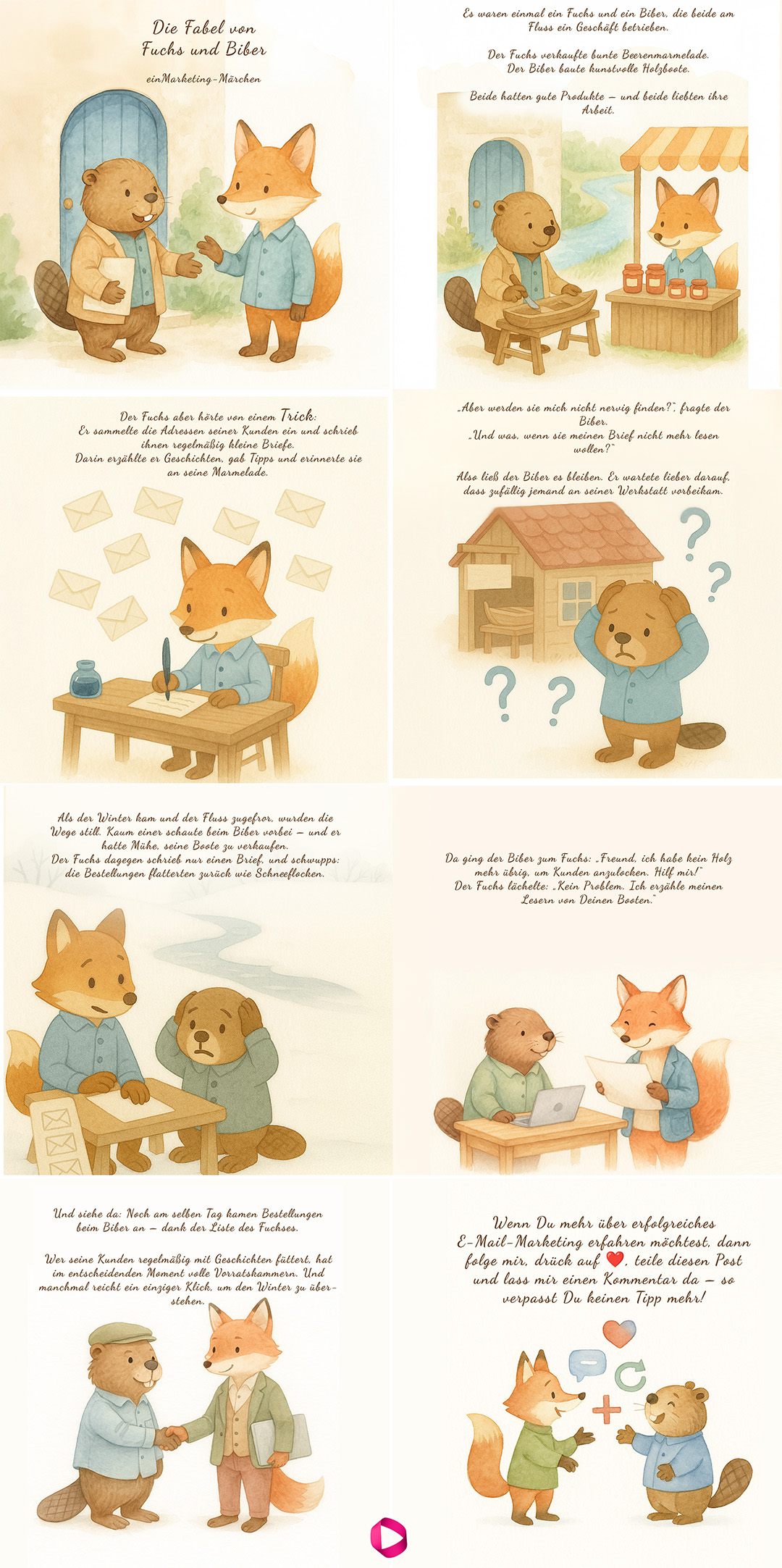 Comic über Fuchs und Biber im Winter mit E-Mail-Marketing